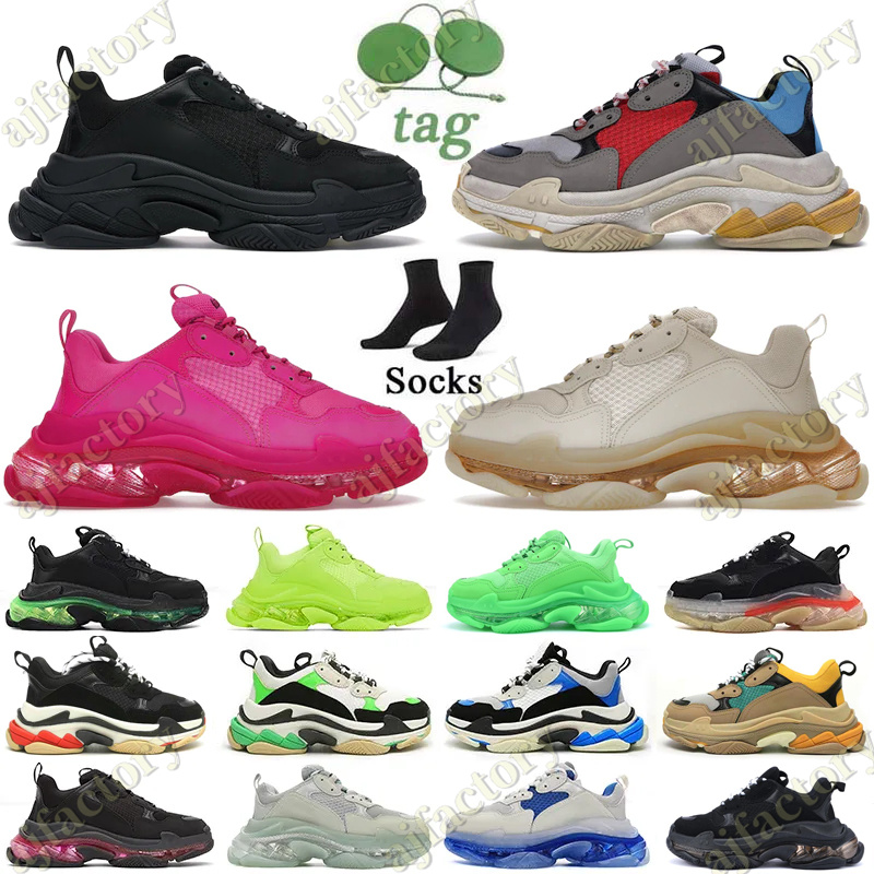 

Triple s men women designer casual shoes platform sneakers clear sole black white grey red pink blue Royal Neon Green mens trainers Tennis