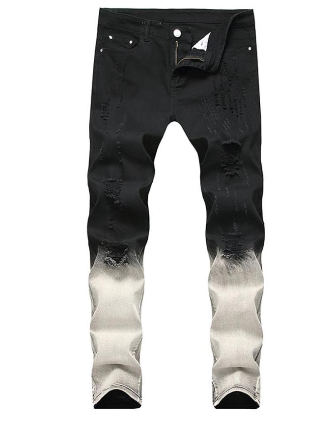 

Men039s Jeans Men Pants Long Stretch Knee Holes Brand Cool Denim Hole Black And Gray Full Color Matching6401397