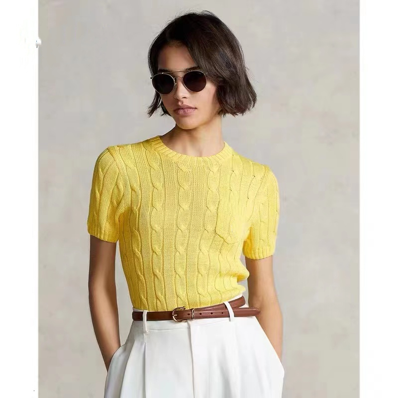

Women' Knits Tees 2023 RL Summer Small Horse Knitted Pullover Oneck Slim Short Sleeve Female Sweater 100 Cotton Casual Spring Shirt Knit Tops 230317, 15