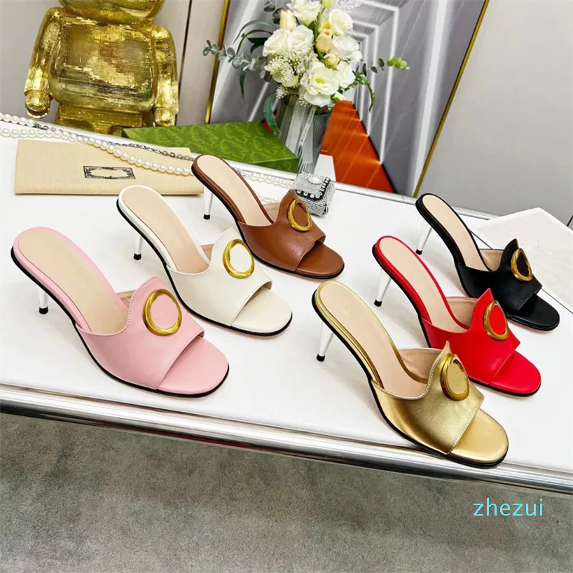 

Designer pure color Square toe Slides slippers Womens Luxury leather Metal buckle available variety colors outdoor