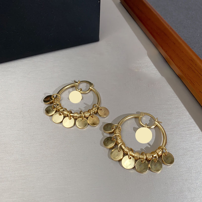 

Large Circle Women Brass Charm Multiple Gold Discs Dangle Earrings Female Vine Pattern Mystery Eardrop