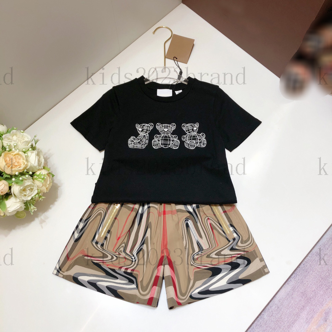 

2023ss black color sports sets bear head short sleeve shorts sets high end Boys cotton T SHIRTS tracksuits brand designer children fashion t shirts size 110-160cm, 1#