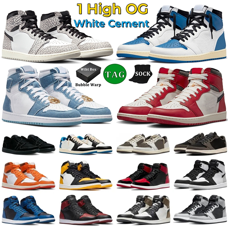 

With Box 1 High Basketball Shoes Men Women 1s High Black White Cement Chicago Lost and Found Black Phantom Reverse Mocha Starfish Denim Mens Trainers Sports Sneakers, 20