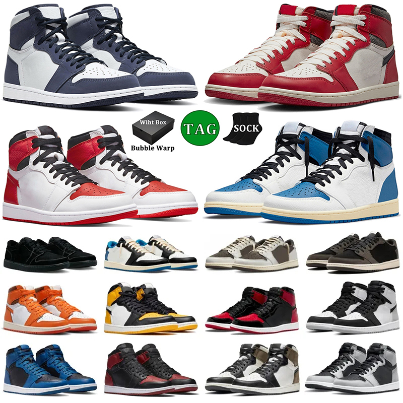

With Box 1 High Basketball Shoes Men Women 1s High Black Phantom Black White Cement Chicago Lost and Found Reverse Mocha Bred Toe Denim Mens Trainers Sports Sneakers