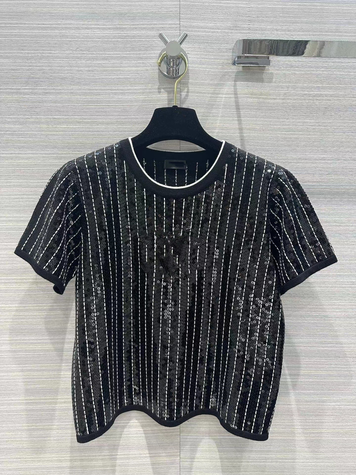 

Women' Knits & Tees 2023 Spring Summer O Neck Short Sleeve Women' Tops High End Jacquard Designer Sweater 0318-3, Black