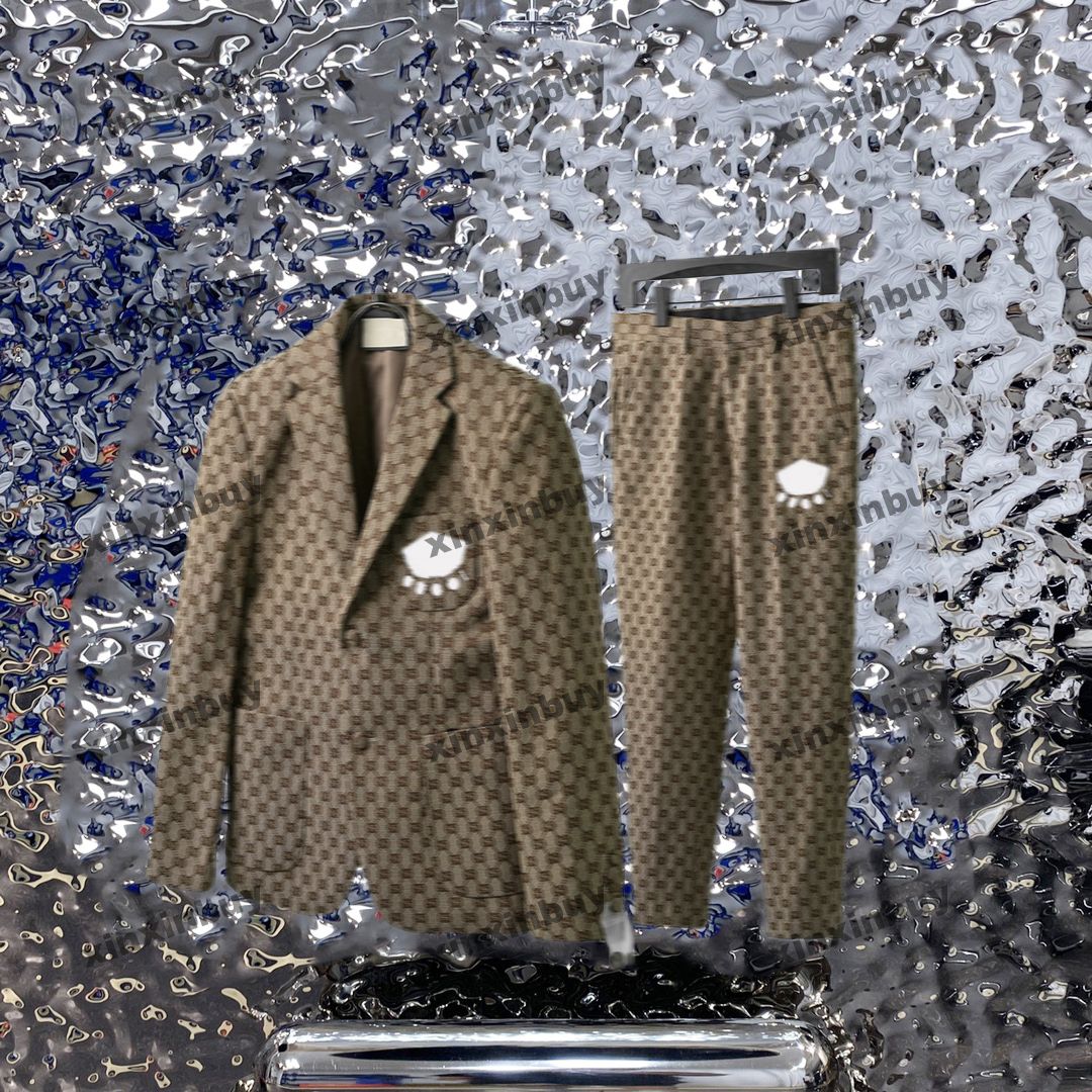 

xinxinbuy Men designer Jacket coats 23ss Paris Double letter Jacquard fabric sets long sleeve cotton women Black White khaki S-3XL, Pant