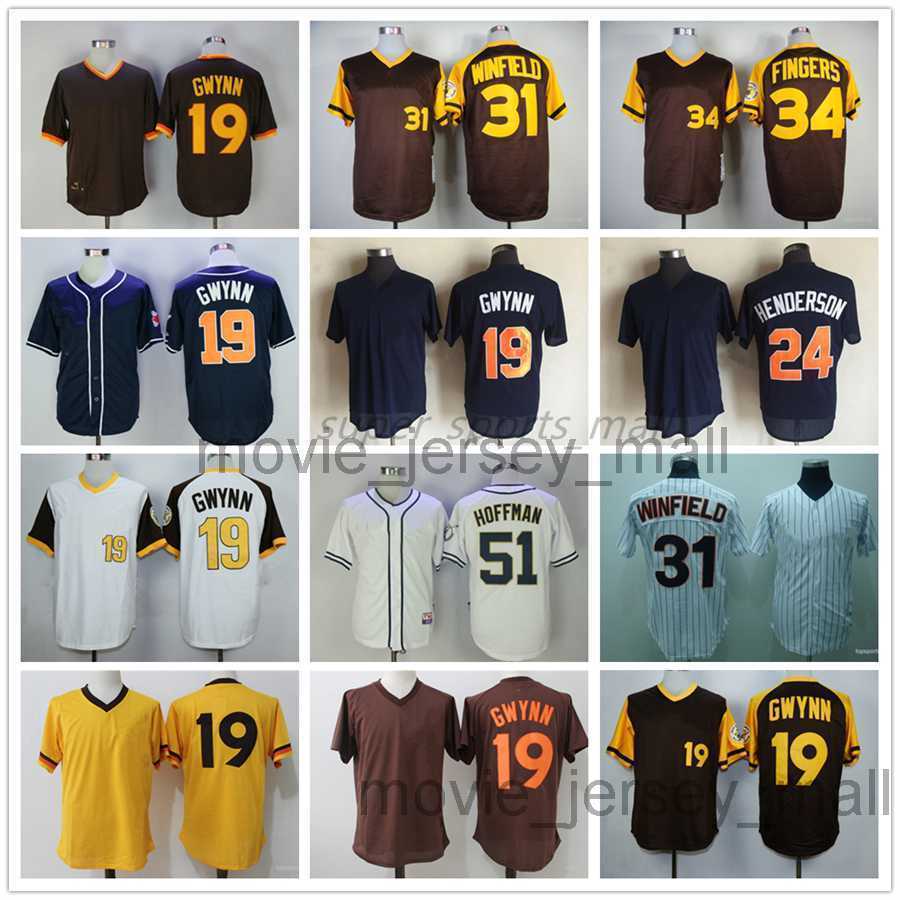 

Vintage College Baseball Wears Jersey 19 Tony Gwynn 24 Rickey Henderson 31 Dave Winfield 34 Rollie Fingers 51 Trevor Hoffman 1998 Blank Jerseys Men Women Size S, As picture