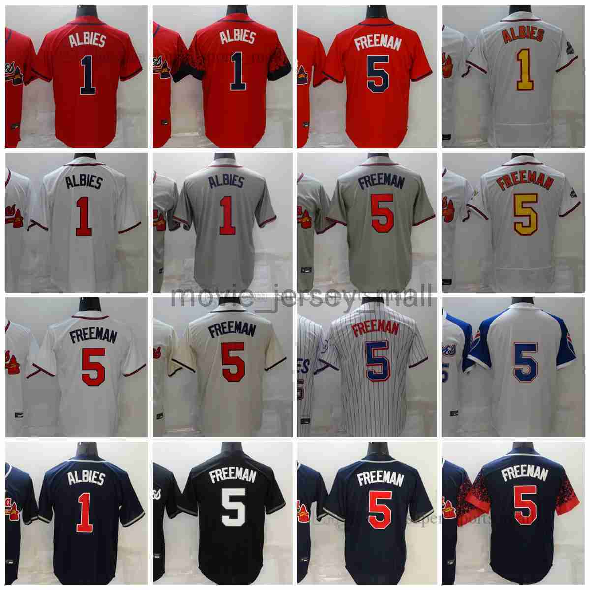 

New Baseball Jerseys 1 Ozzie Albies 5 Freddie Freeman Black 7 Dansby Swanson Jersey Size S--XXXL, As picture