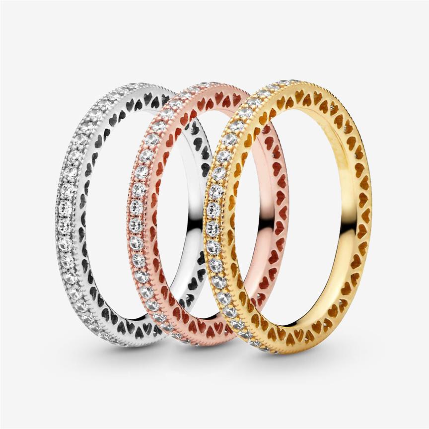 

100% 925 Sterling Silver Sparkle & Hearts Wedding Rings Fashion Women Engagement Jewelry Accessories291k