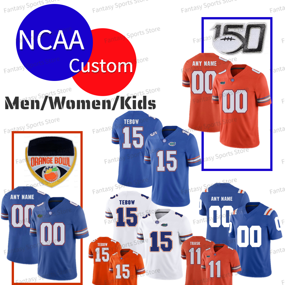 

Custom College Florida Gators Football Jersey Kyle Trask Tim Tebow Richardson E.Smith Jeff Driskel Aaron Hernandez Kyle Pitts Toney Jefferson Franks Men Women Kids, Orange jersey +orange patch