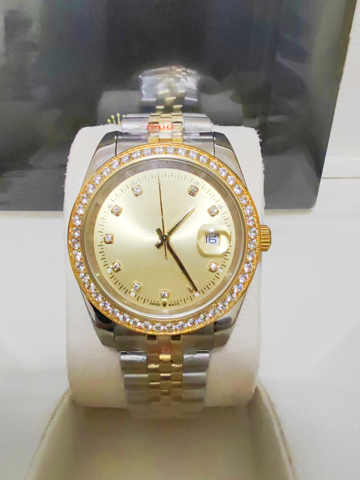 

With Original Box DateJust 41mm Watch Diamond Dial bezel 126234 A2813 Automatic Mens Watches Steel Two Tone Gold Jubilee Bracelet Wristwatches, Style 6 original box+watch