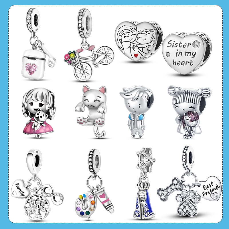 

925 silver Fit Pandora Original charms DIY Pendant women Bracelets beads On Sale Charms Little Girl Boy Charm Princess Prince Dog Cat