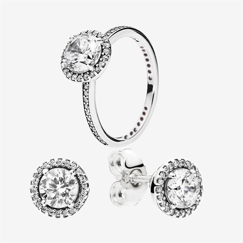 

Big CZ diamond Wedding RING and Earring set with Original box for Pandora 925 Sterling Silver Women rings & stud Earrings248j