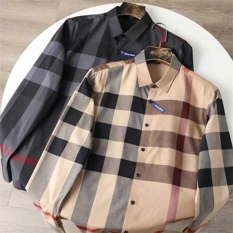 

Men's T shirts Burbrerys Mens Jackets Coats Off Line Thousand Yuan Natural Bamboo Silk No Iron Wrinkle Resistant Autumn New Style Casual Classic Plaid LongNFCN, Black check