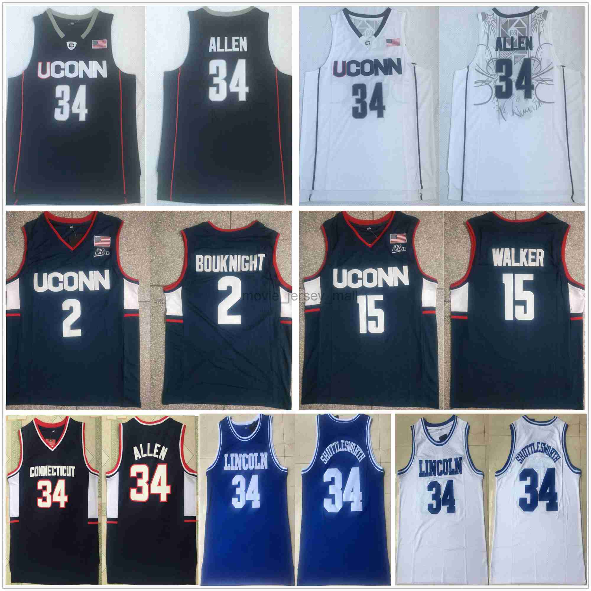 

NCAA Connecticut Huskies Basketball Jerseys College Ray 34 Allen Jesus Shuttlesworth Lincoln High School Uconn Huskies Kemba 15 Walker Jersey, Blue