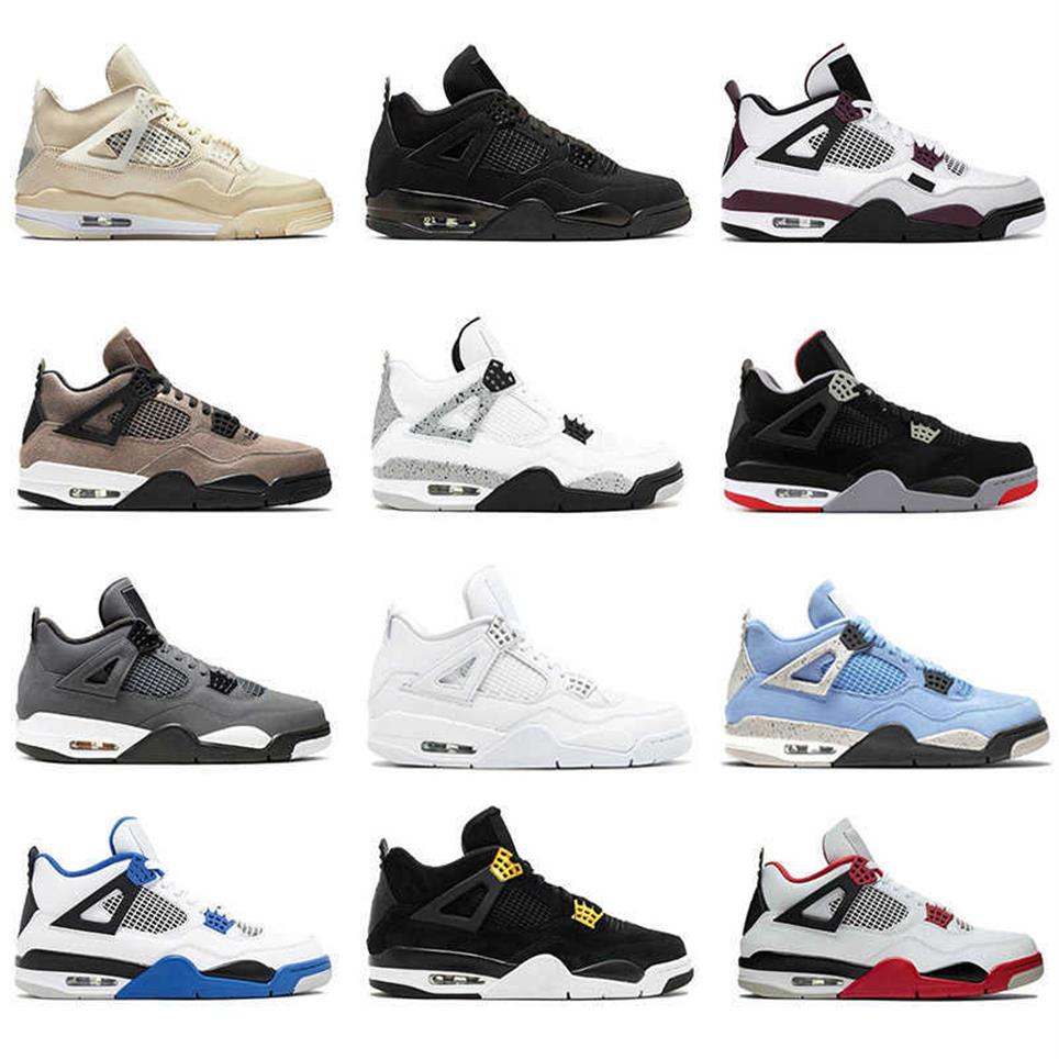 

2022 Top Jumpman 4 Men Basketball Shoes Sail Fire Red 4s Travis Bred Starfish Undefeated Black Cat Scotts Obsidian Unc Fearless Wo319s, With original box