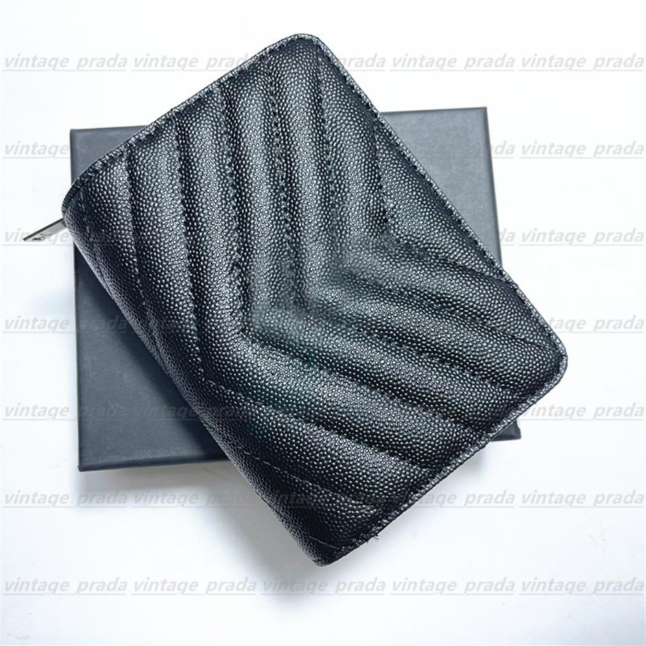 

Top quality Genuine Leather Purse card holder wallet Men famous Women's Holders Luxurys designer fashion Coin Black Lambskin 258z, Black silver