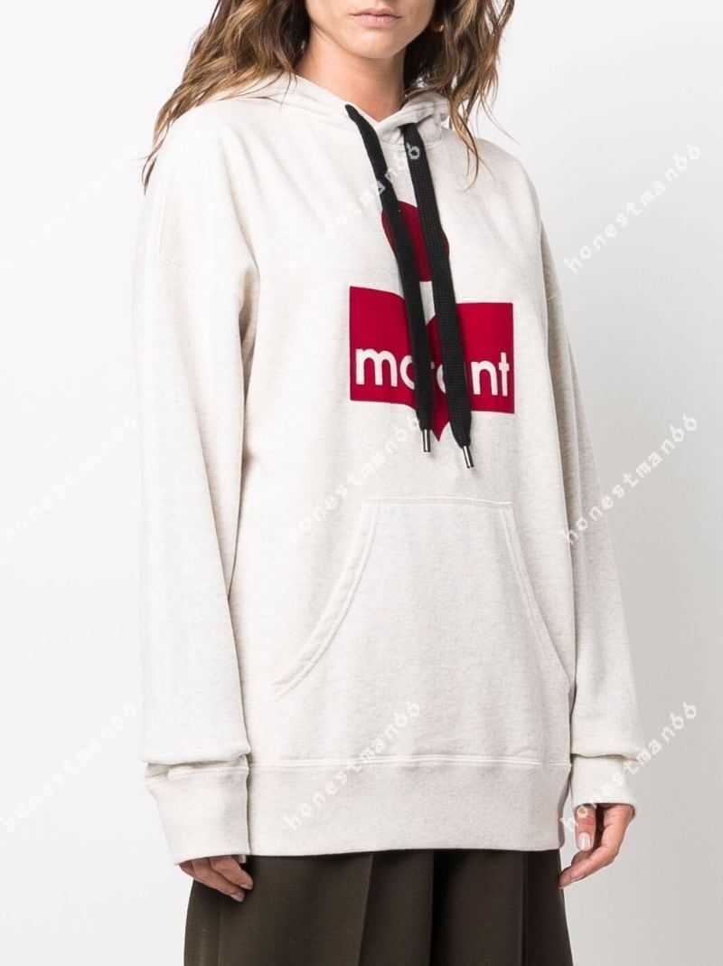

23SS New Isabel Marant Women Desginer Fashion Classic Cotton Sweatshirt Contrast Flocking Printed Hooded Fleece Loose Plush Sweater, Flower gray