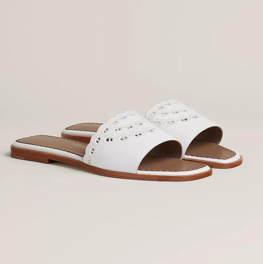 

Easy-to-wear Gaelle Sandals Shoes Women Embroidery Slippers Calfskin Leather Brown Black White Slip On Lady Beach Slide Flats EU35-42