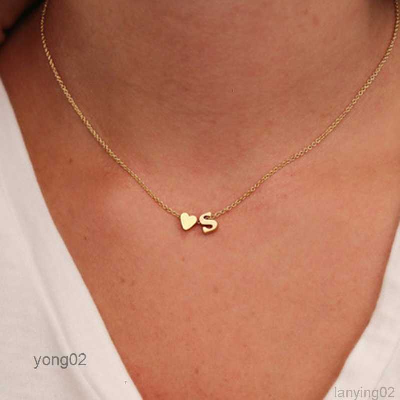 

Fashion Tiny Heart Dainty Initial Necklace Gold Silver Color Letter Name Choker Necklaces for Women Pendant Jewelry Gift32uy