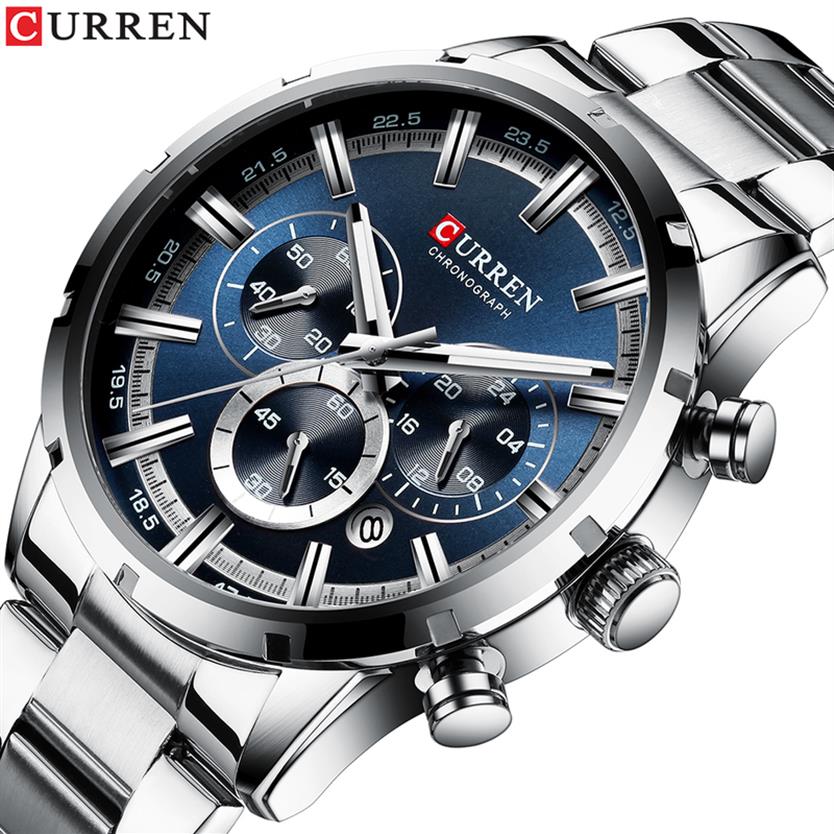 

Relogio Masculino CURREN Fashion Mens Watches Top Brand Luxury Wrist Quartz Clock Men Waterproof Chronograph 220329257T, Silver white
