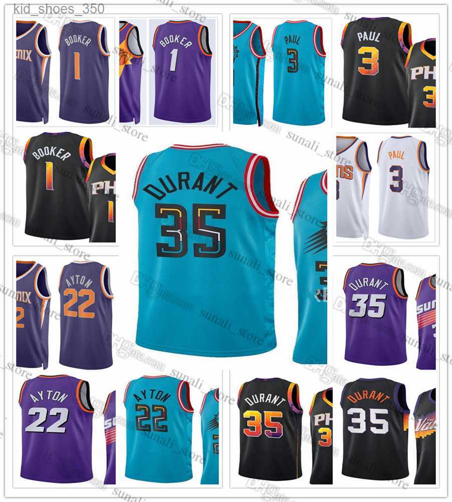 

2022-23 City Turquoise Basketball 35 Kevin Durant Jerseys Chris Paul 3 Devin Booker 1 Deandre Ayton 22 Purple White Black Edition Men Women