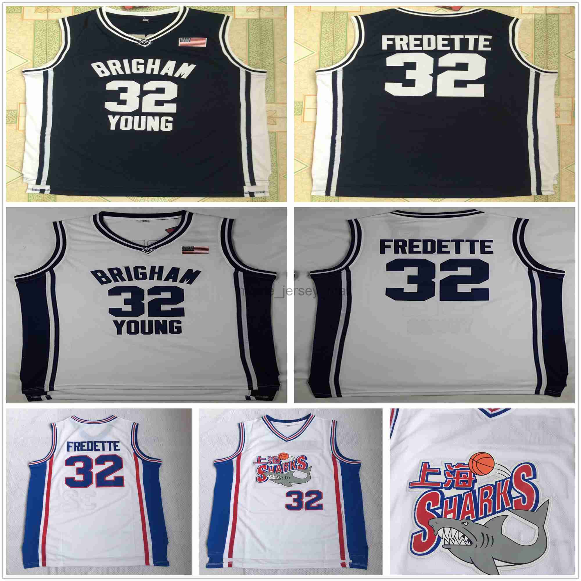 

NCAA Mens Brigham Young Cougars Basketball Jerseys College Jimmer 32 Fredette Vintage White Jersey #32 Shanghai Sharks Stitched Shirts Size