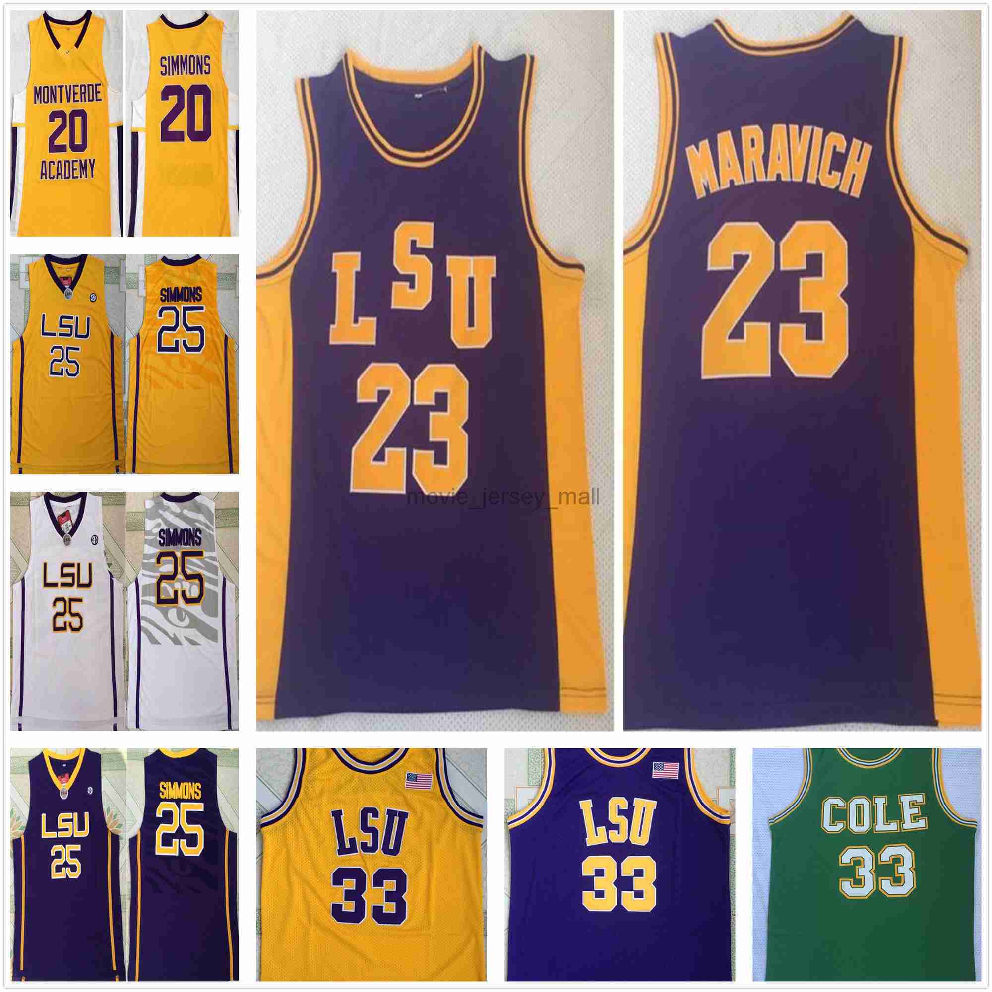 

NCAA Vintage College Basketball Jerseys 23 Pete Maravich LSU Tigers Ben 25 Simmons #33 Yellow 20 Montverde Academy Jersey Eagles High School, Green