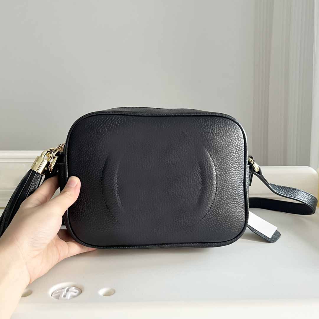 

Designer Bag Women Shoulder Camera Handbag Purse Fringed Double Letter Adjustable Long Strap, Black