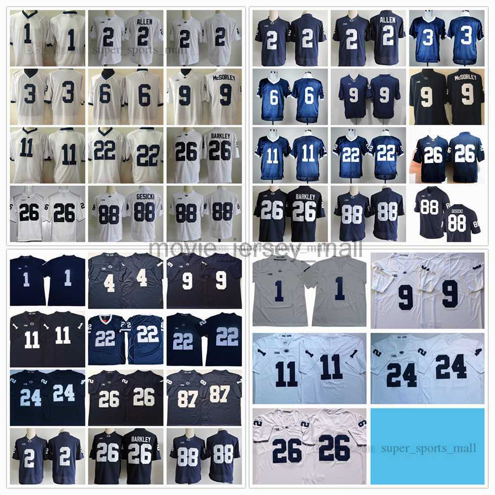 

NCAA Penn State Nittany College Football Jerseys 26 Barkley 9 Trace McSorley 88 Gesicki 2 Marcus Allen 1 Joe Paterno Navy White Stitched PSU Jersey, As picture