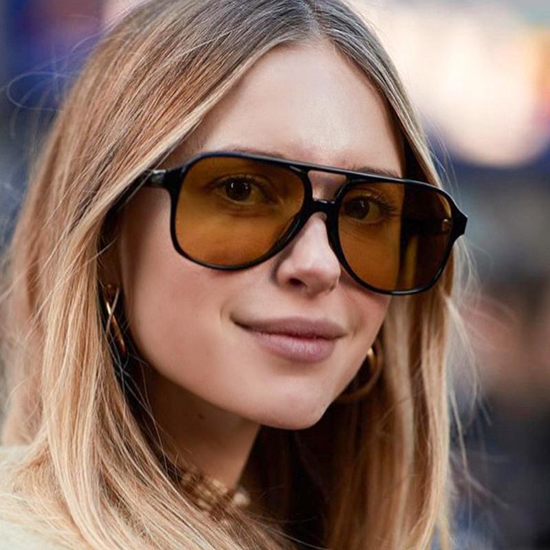 

Sunglasses Trends Pilot Women Vintage Yellow Brand Designer Sunglass Female Oversized Glasses Eyewear Shades UV400