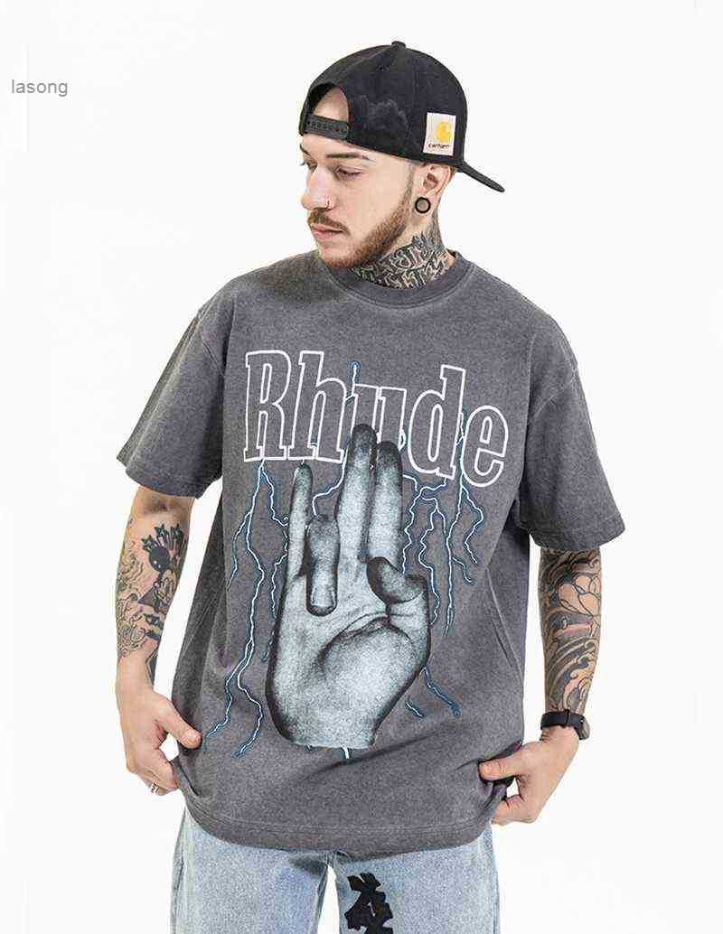 

Rhude t Shirt Men Women Os Harajuku Washed Do Old Streetwear Tshirts Fashion Style Highquality Top Teesi5n3