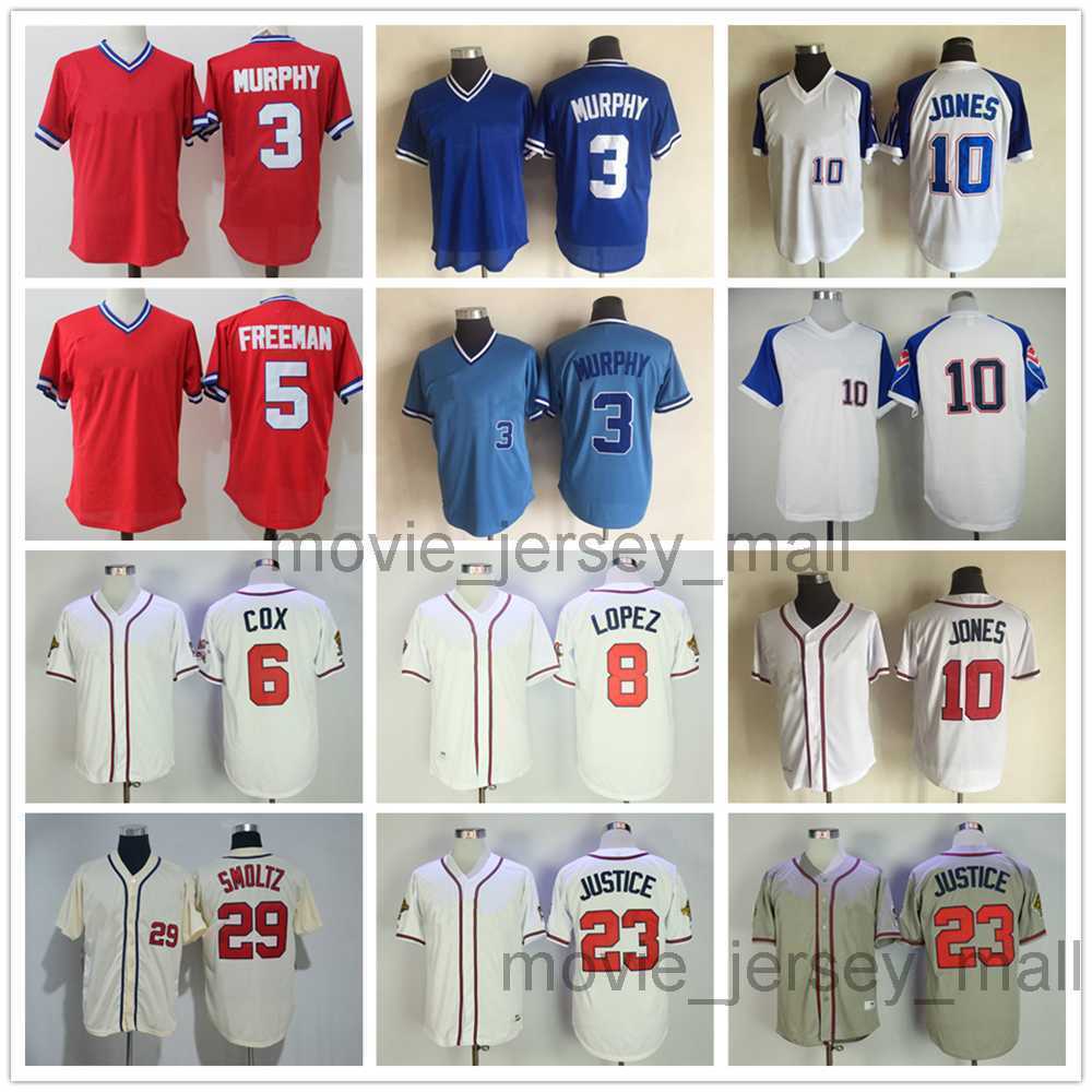 

Vintage College Baseball Wears Jersey 6 Bobby Cox 3 Dale Murphy 5 Freddie Freeman Javy Lopez Chipper Jones David Justice John Smoltz Retro jersey, As picture