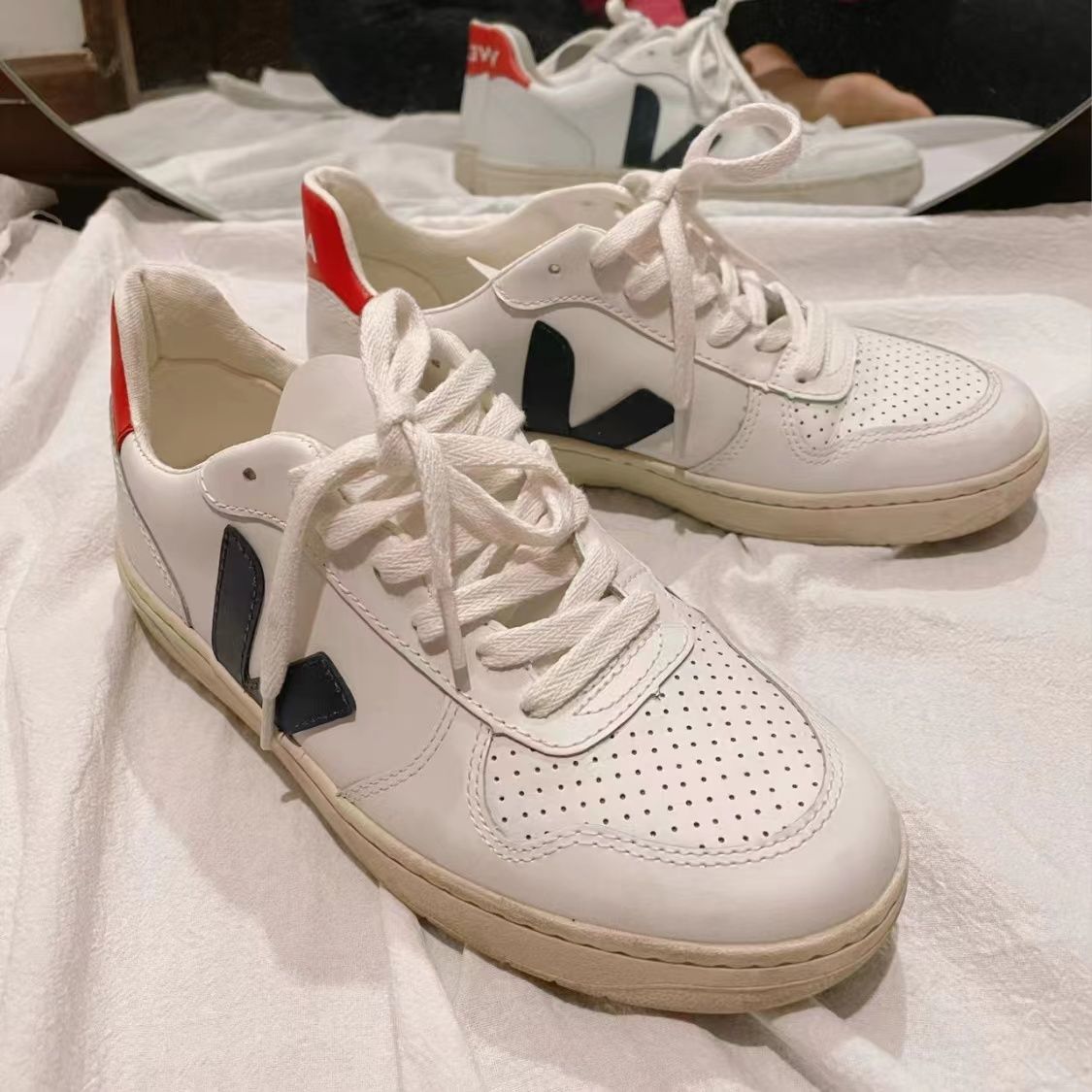 

New Shoes Mens Veja V-10 Leather Extra Sneakers Women Esplar Calfskin Trainers Fashion White Low-top Chaussures Breathable Running Us4-1 Emh, White/black