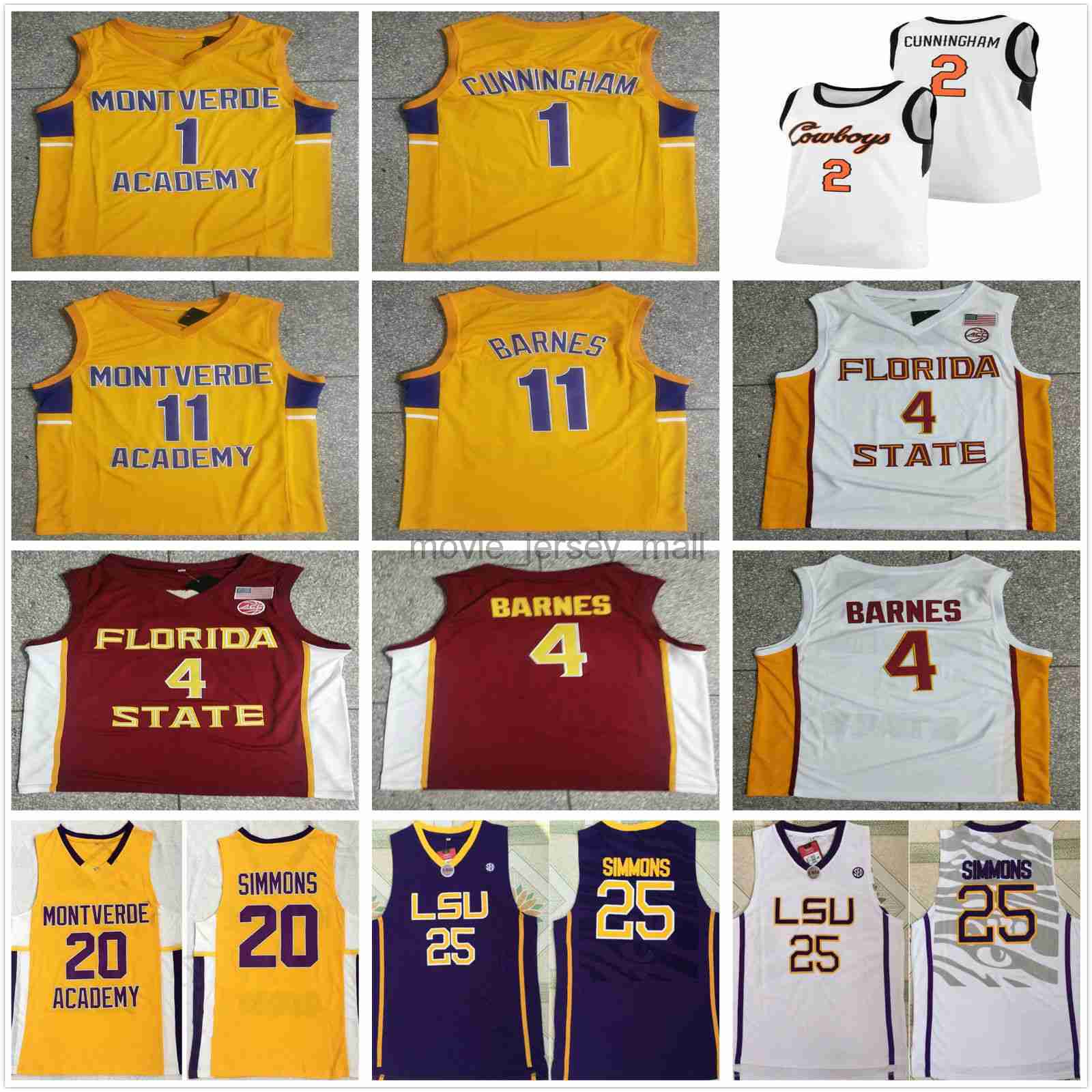 

NCAA Montverde Academy High School 1 Cade Cunningham Basketball Jerseys College 11 Scottie Barnes Yellow Ben 20 Simmons Jersey, As picture