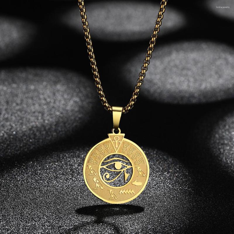 

Pendant Necklaces QIAMNI Stainless Steel Egypt Hieroglyph Cartouche Necklace With Semi Precious Stone Chain Eye Of Ra Choker Gift Jewelry