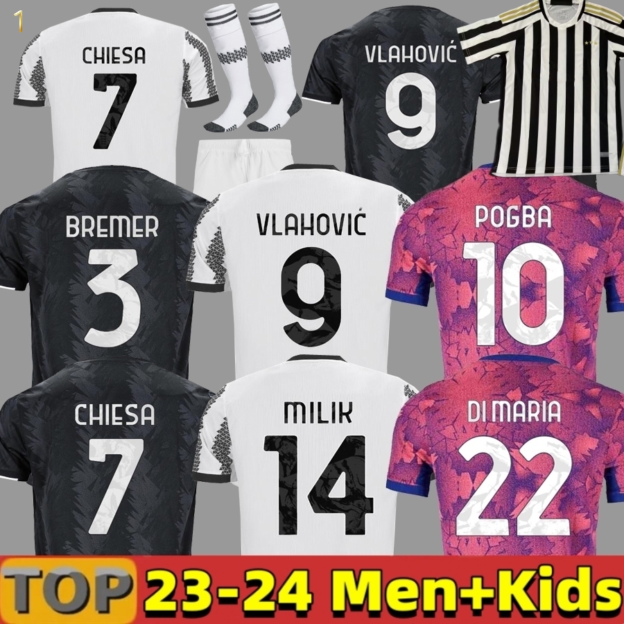 

22 23 24 VLAHOVIC CHIESA MILIK MCKENNIE POGBA soccer jerseys 2022 2023 men kids kit set BONUCCI football shirts kit DI MARIA RABIOT ARTHUR uniform socks S-4XL, 22 23 home kids