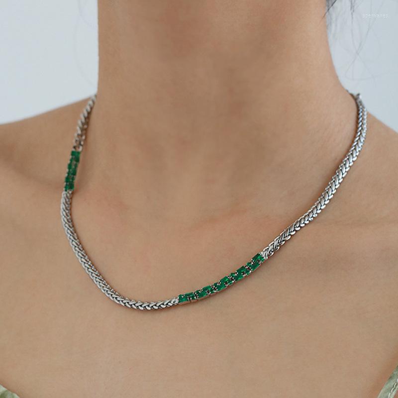 

Chains Vintage Green Color Crystal Necklace Unisex Hip Hop Punk Open Party Jewelry Accessories Gift