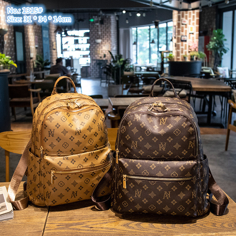 

Factory wholesale ladies shoulder bag 2 colors simple double zipper retro backpack soft contrast leather fashion handbag street trend printing leisure backpacks, Chocolate-kv-1315#-soft fabric