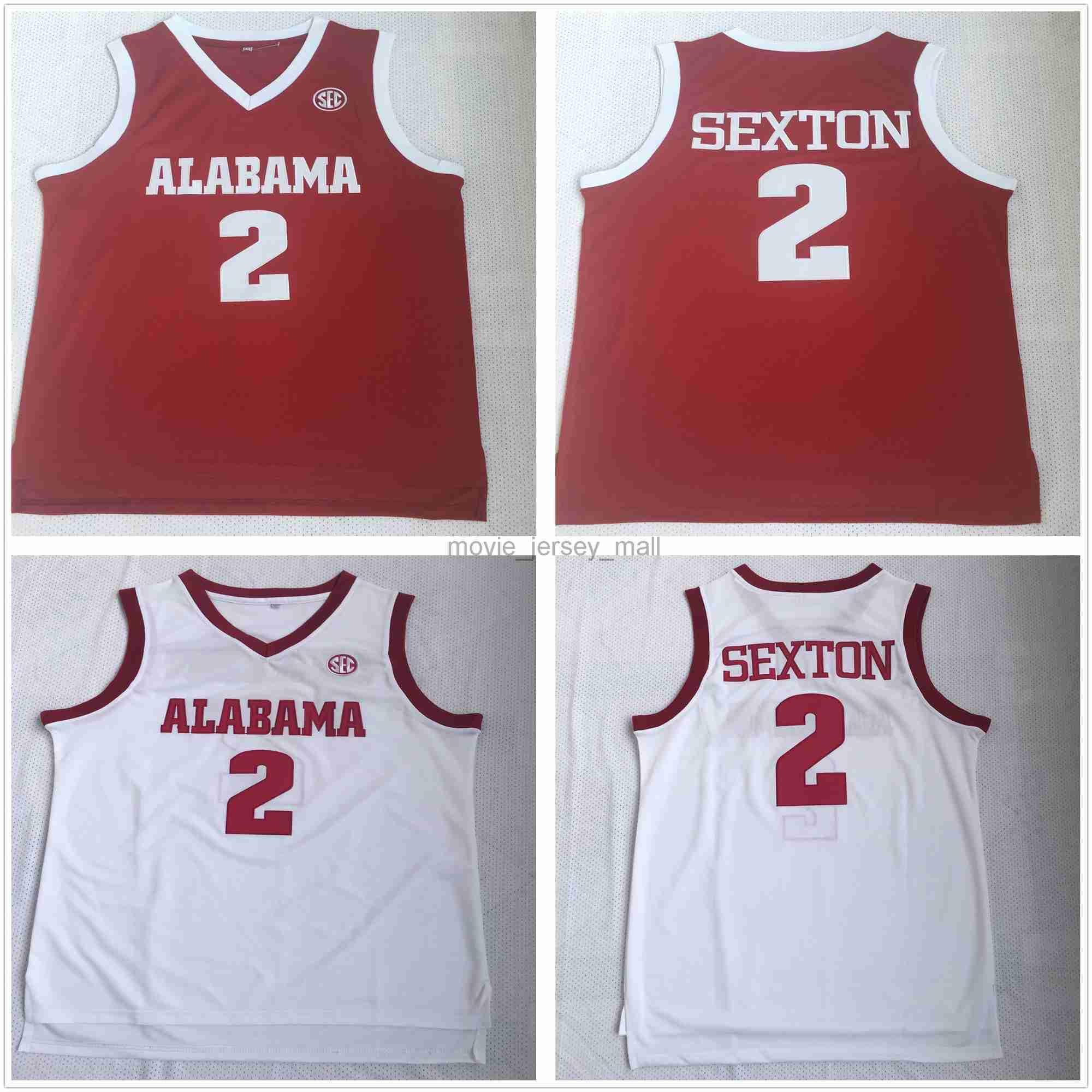 

NCAA Mens Collin Sexton Basketball Jerseys College Alabama Crimson Tide Jersey Vintage #2 Home Red White Shirts -2XL