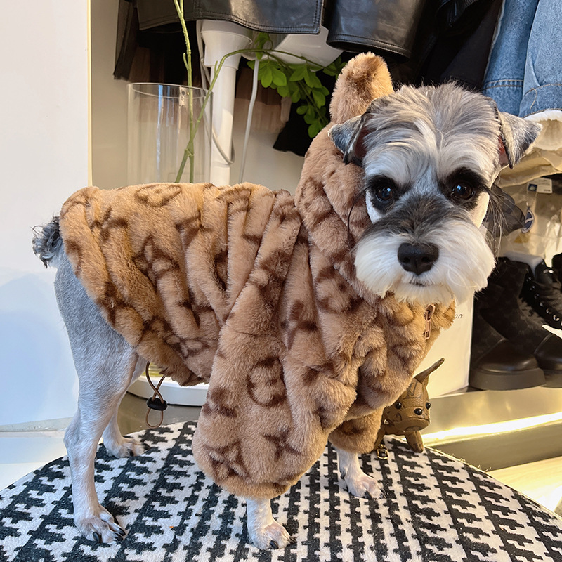 

Dog Apparel Dog Supplies Cross-Border Foreign Trade Pet Dog Clothes Small and Medium-Sized Dogs Schnauzer Clothes Fall Winter Coat Warm Plush Flower, Brown