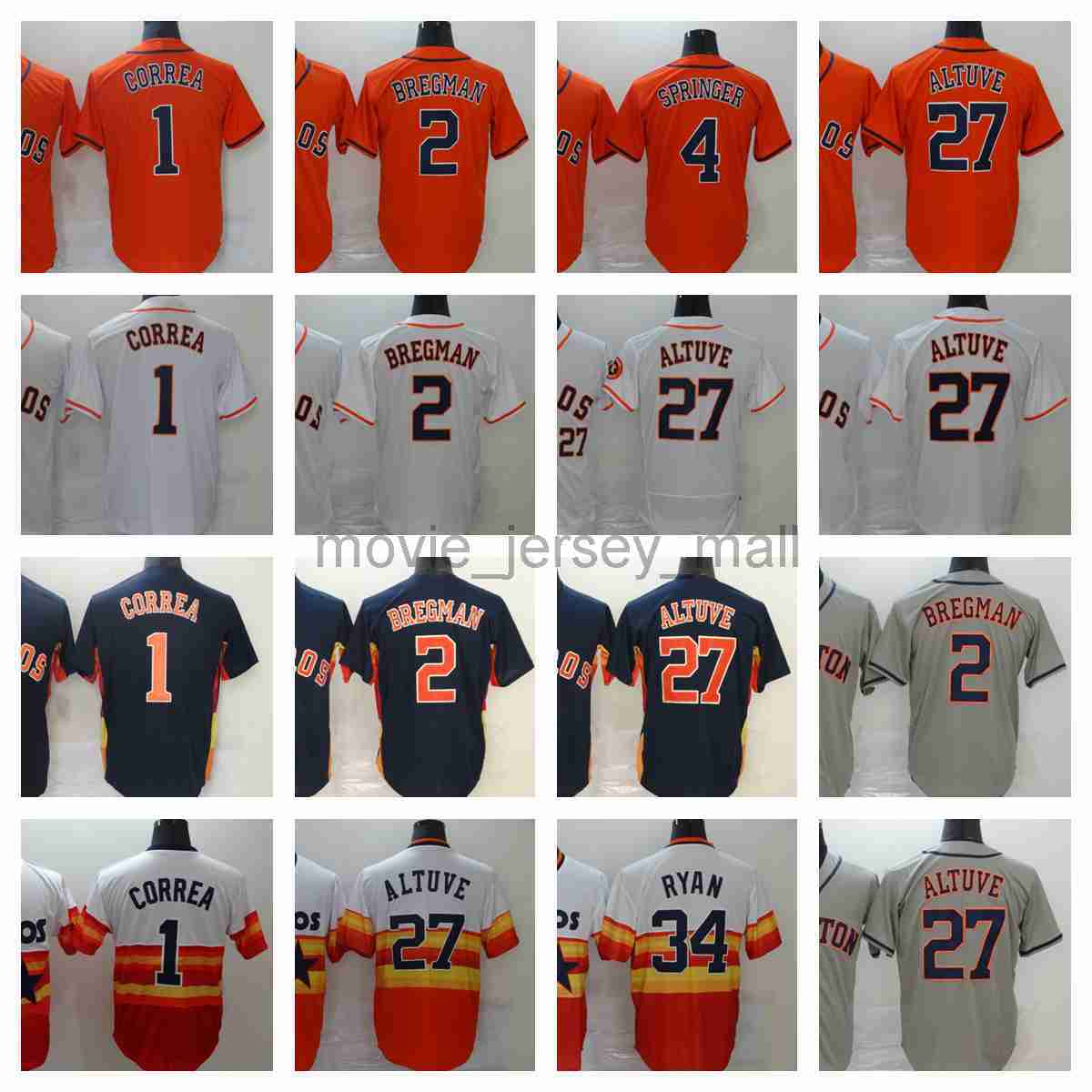 

Astros 27 Jose Altuve Baseball Jersey Houston City 1 Carlos Correa 2 Alex Bregman 4 George Springer 34 Nolan Ryan Blank Men Women Youth Size --XXXL, As picture