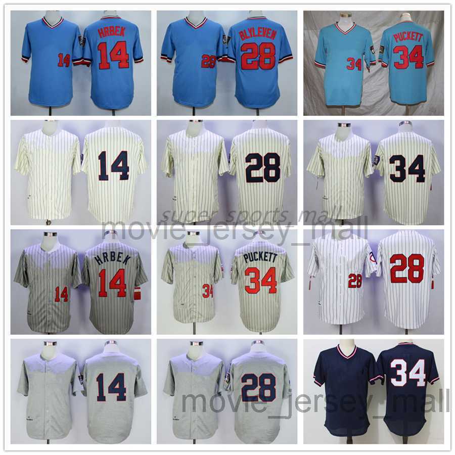 

Vintage College Baseball Wears Jersey 34 Kirby Puckett 29 Rod Carew 28 Bert Blyleven 14 Kent Hrbek 1969 Men Women Youth Size S--XXXL, As picture