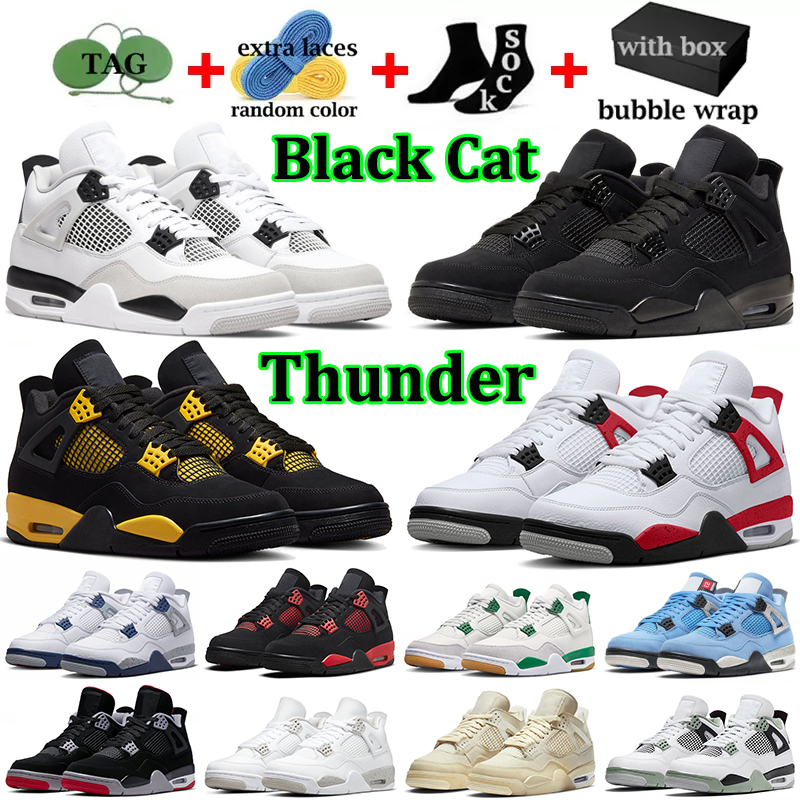 

With box basketball shoes 4 jumpman 4s sneakers Military Black Cat Fire Red Cement Thunder SB Pine Green Bred Midnight Navy Seafoam men women outdoor sports trainers, Motorsports alternate