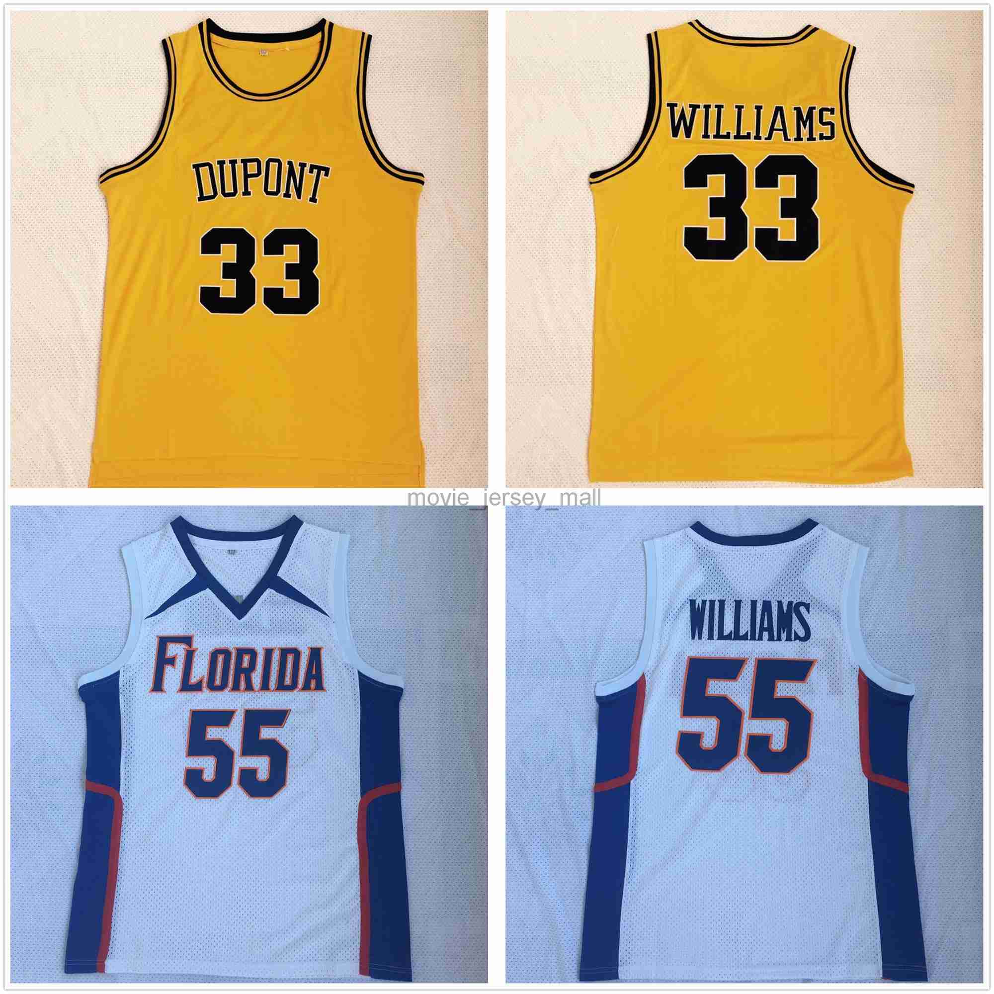 

Stitched Mens NCAA College Basketball Jerseys White Chocolate Jason 55 Williams Jersey DuPont High School Yellow 33 Shirts -2XL
