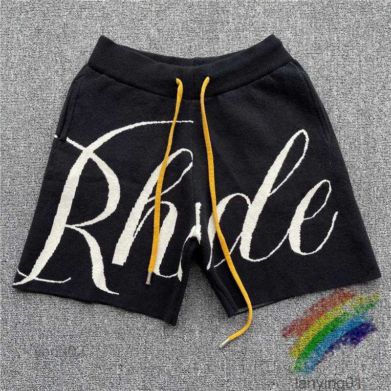 

Rhude Jacquard Drawstring Shorts Men Best Quality Yellow Knit Breeches Yta5 Wo22, Beige