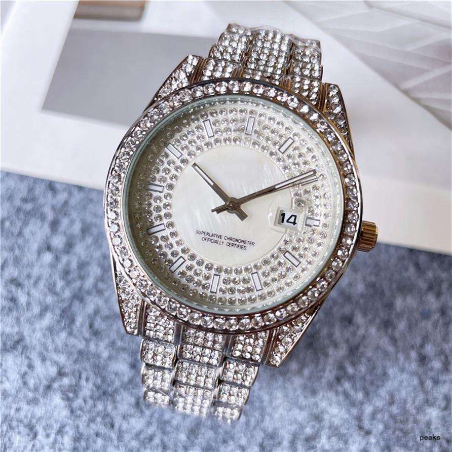 

2021 Mens Women Watches Shinning Diamond Wacth Iced Out Stainless Steel Men Quartz Movement montre Gift Party Wristwatch Clock252H, 1 005