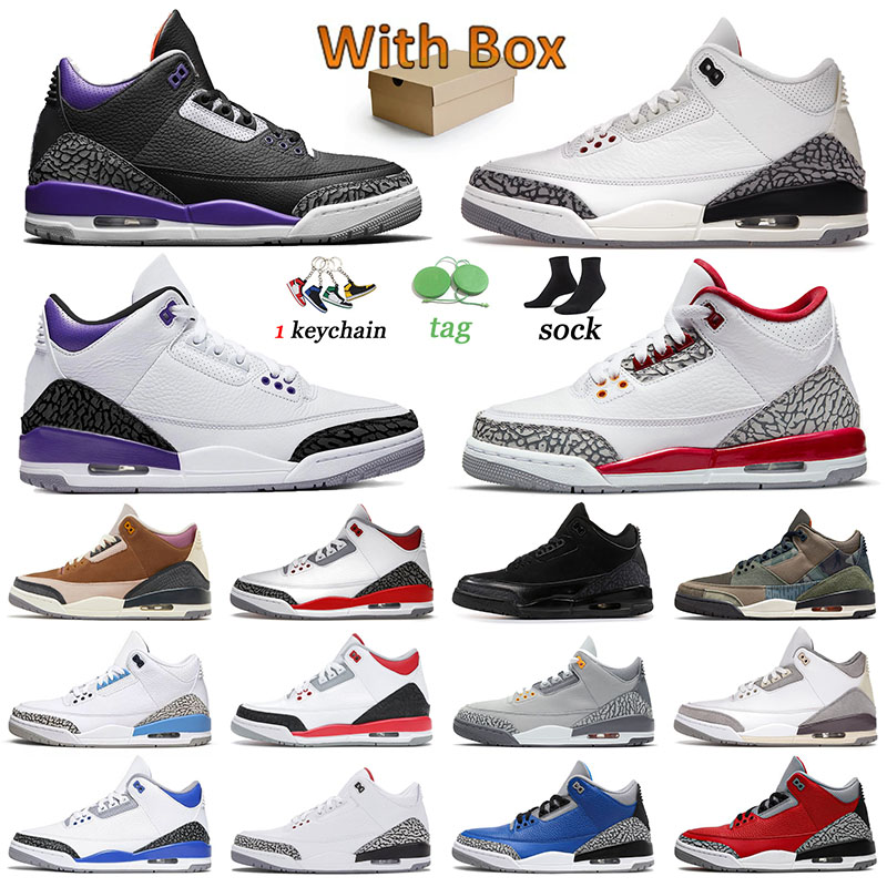 

New Jumpman 3s White Cement Reimagined Basketball Shoes 3 Court Purple Dark Iris Cardinal Red Muslin Racer Blue Desert Elephant Men Women Trainers Sports Sneakers, # 40-47 cardinal red