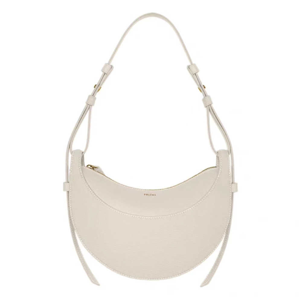 

NEW 2023 Polene Numero Dix Half-Moon bag Full-Grain Textured/Smooth Calf Leather Tote Designer Zip Closure Crossbody Women Hobo Handbags Shoulder, Beige smooth / small