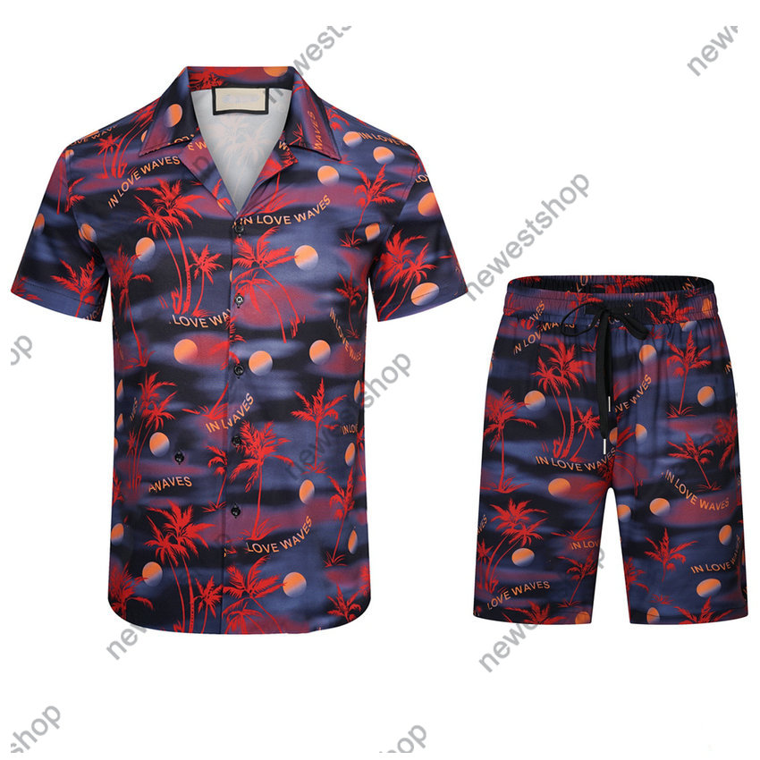 

2023 designer Men tracksuits mens set Hawaii men classical print suits womens tshirts luxury casual breeches cotton man tree sun printing shorts and t shirt set, Red